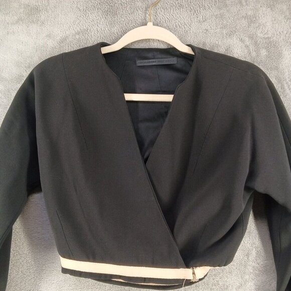 ALESSANDRO DELL ACQUA Wrap Crop Blazer Size 11 Junior Silk Wool Woven Black - Picture 2 of 13